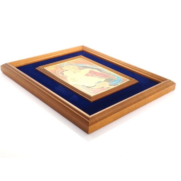 Vintage Madonna and Child Italy Framed Hand Finished Pewter Stained Glass - Picture 10 of 10